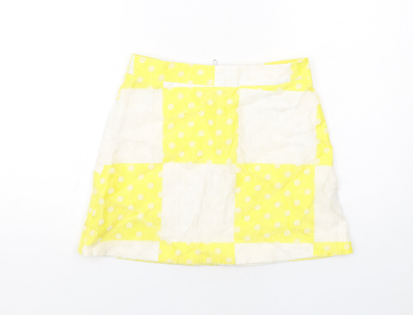 Topshop Womens Yellow Check Cotton A-Line Skirt Size 10 Zip - Polka Dot Pattern