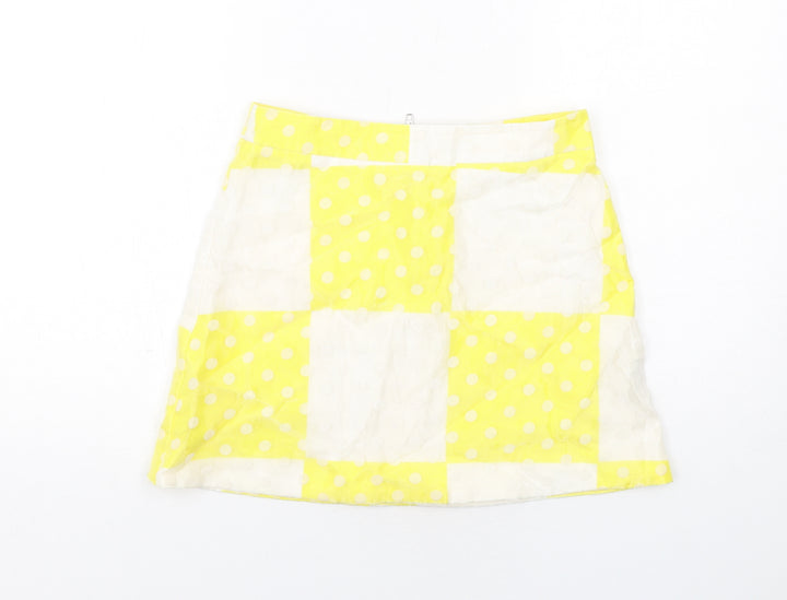 Topshop Womens Yellow Check Cotton A-Line Skirt Size 10 Zip - Polka Dot Pattern