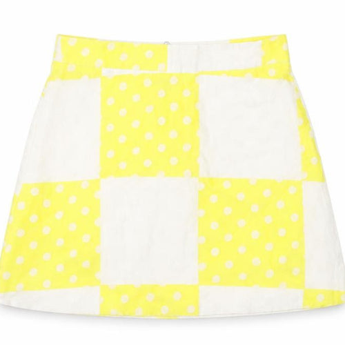 Topshop Womens Yellow Check Cotton A-Line Skirt Size 10 Zip - Polka Dot Pattern