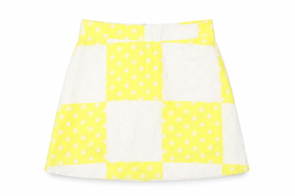 Topshop Womens Yellow Check Cotton A-Line Skirt Size 10 Zip - Polka Dot Pattern