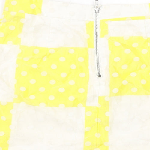 Topshop Womens Yellow Check Cotton A-Line Skirt Size 10 Zip - Polka Dot Pattern