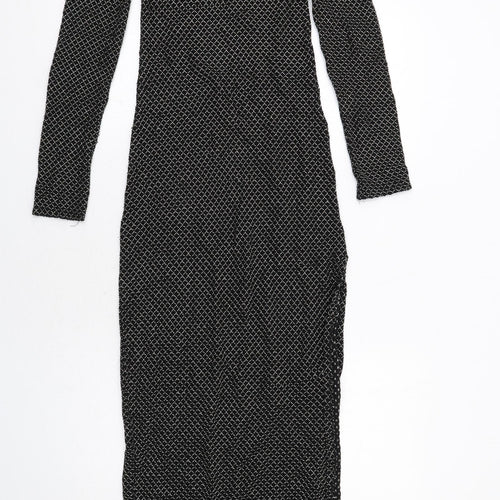 Zara Womens Black Geometric Polyester Maxi Size S Boat Neck Pullover