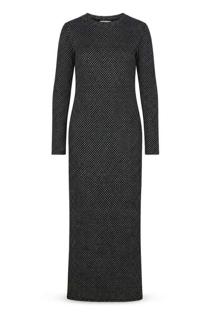 Front view of Zara women’s black geometric polyester maxi, size S, boat neck pullover