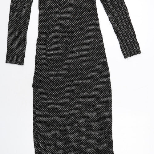 Zara Womens Black Geometric Polyester Maxi Size S Boat Neck Pullover