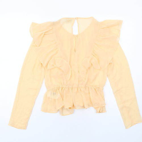H&M Womens Orange Polyester Basic Blouse Size 8 Round Neck