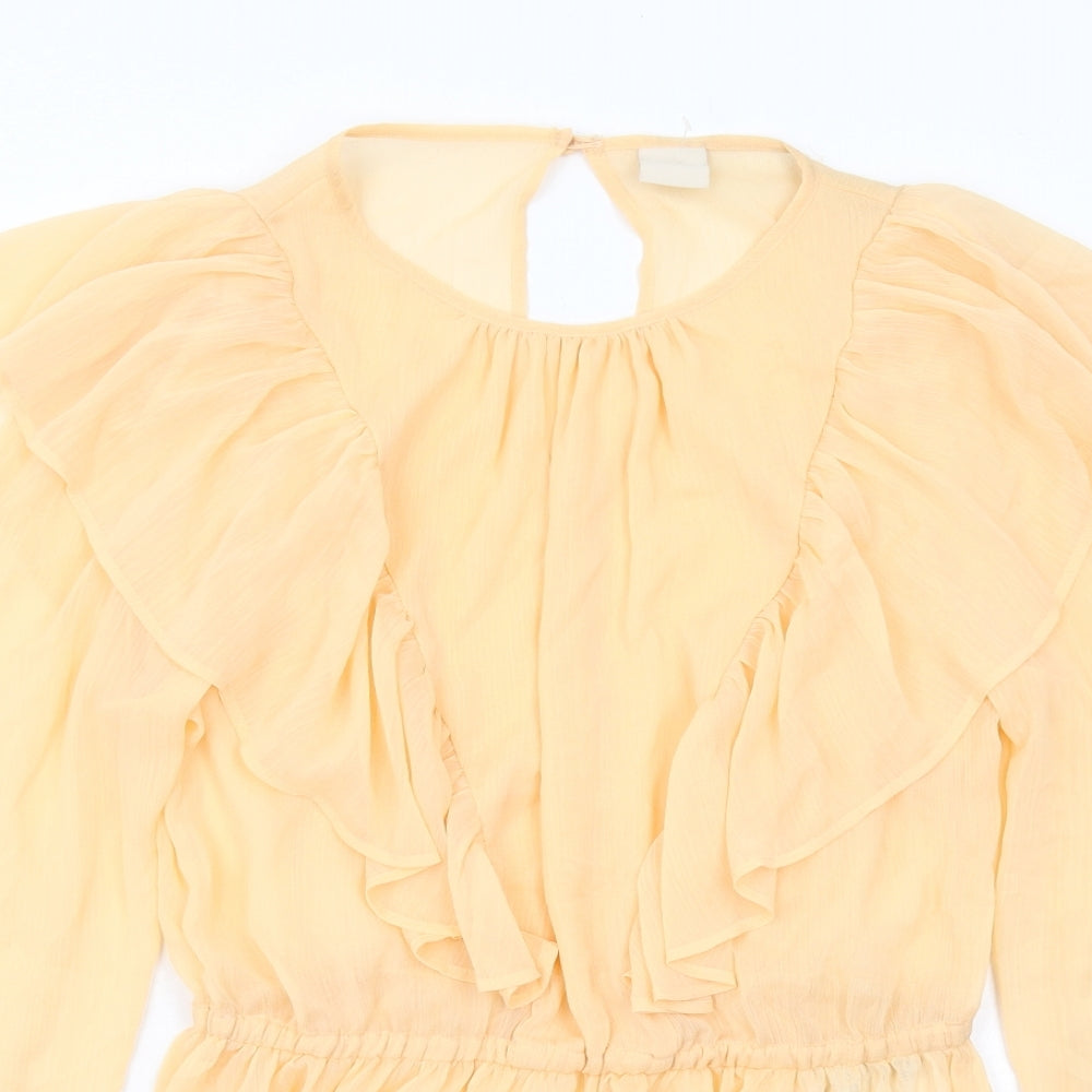 H&M Womens Orange Polyester Basic Blouse Size 8 Round Neck