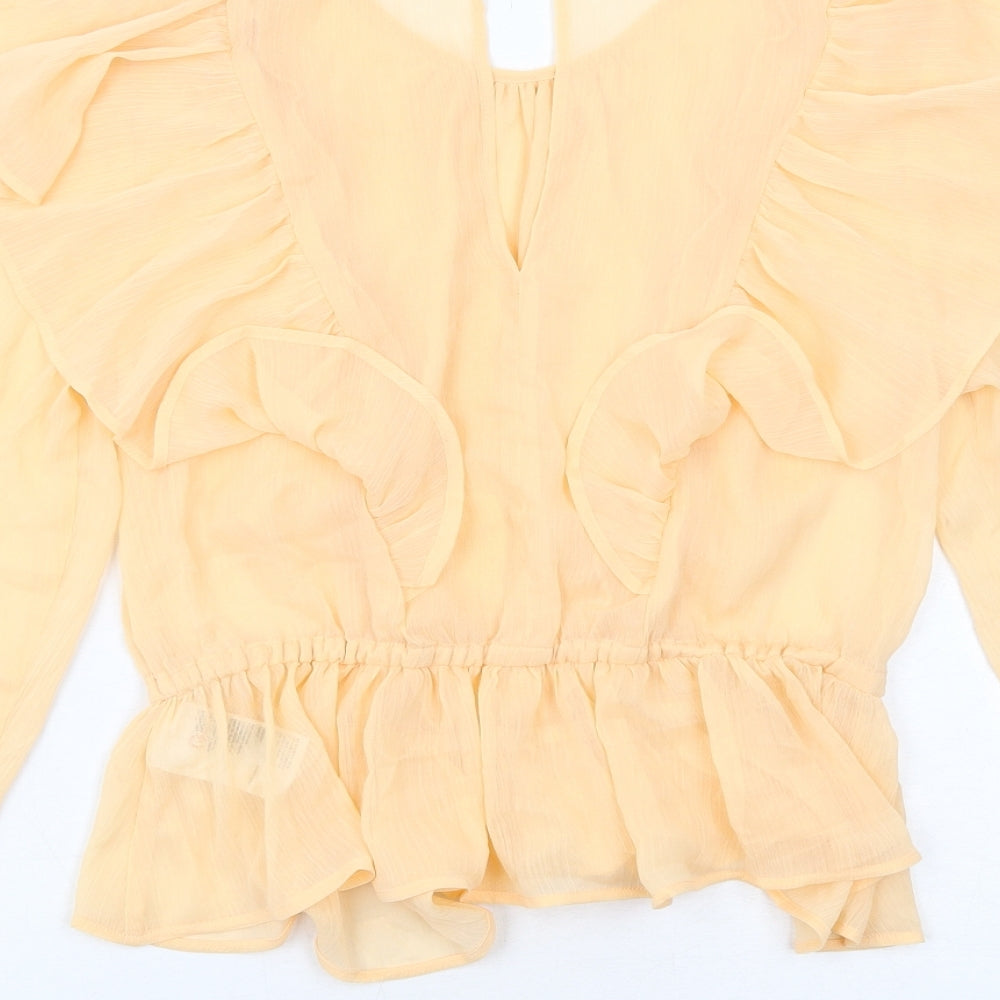 H&M Womens Orange Polyester Basic Blouse Size 8 Round Neck