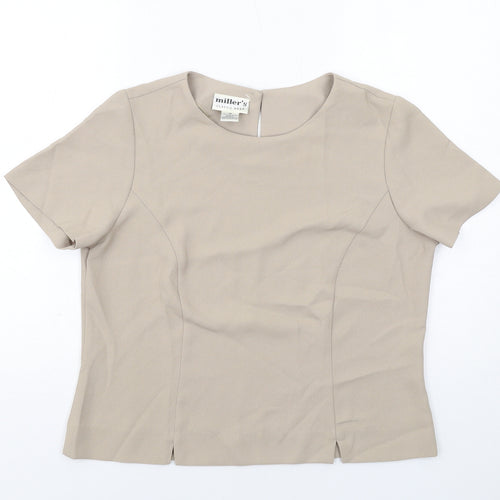 Millers Womens Beige Polyester Basic Blouse Size 16 Round Neck