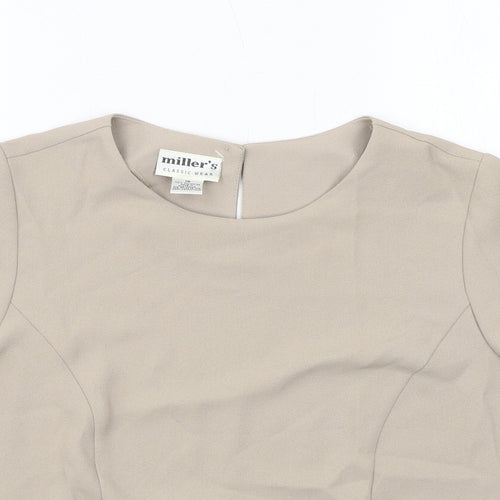 Millers Womens Beige Polyester Basic Blouse Size 16 Round Neck