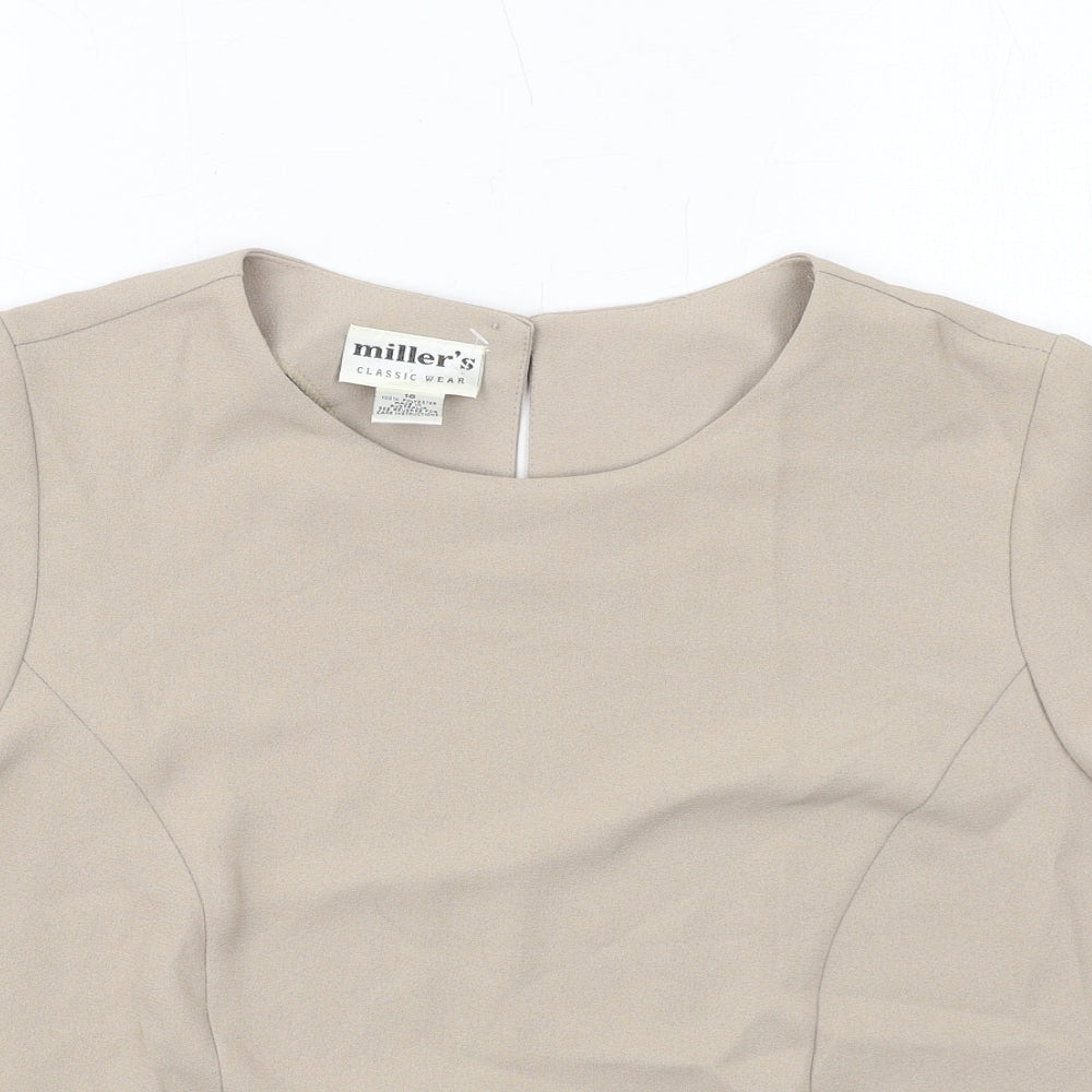 Millers Womens Beige Polyester Basic Blouse Size 16 Round Neck