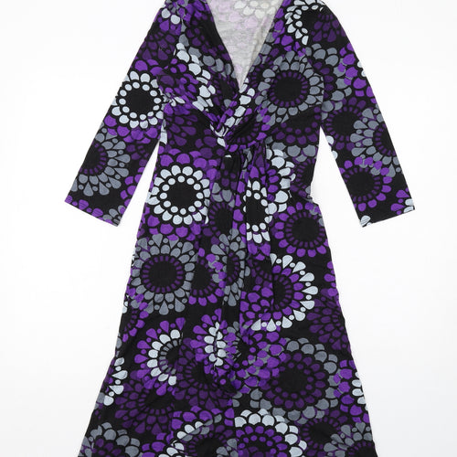 Phase Eight Womens Purple Geometric Viscose A-Line Size 10 V-Neck Pullover