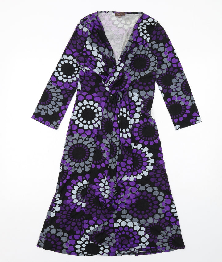 Phase Eight Womens Purple Geometric Viscose A-Line Size 10 V-Neck Pullover
