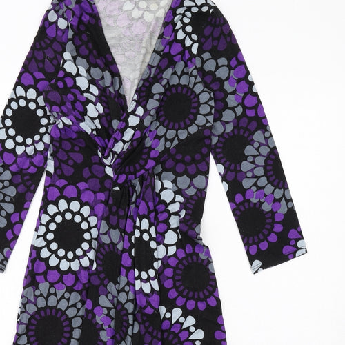 Phase Eight Womens Purple Geometric Viscose A-Line Size 10 V-Neck Pullover