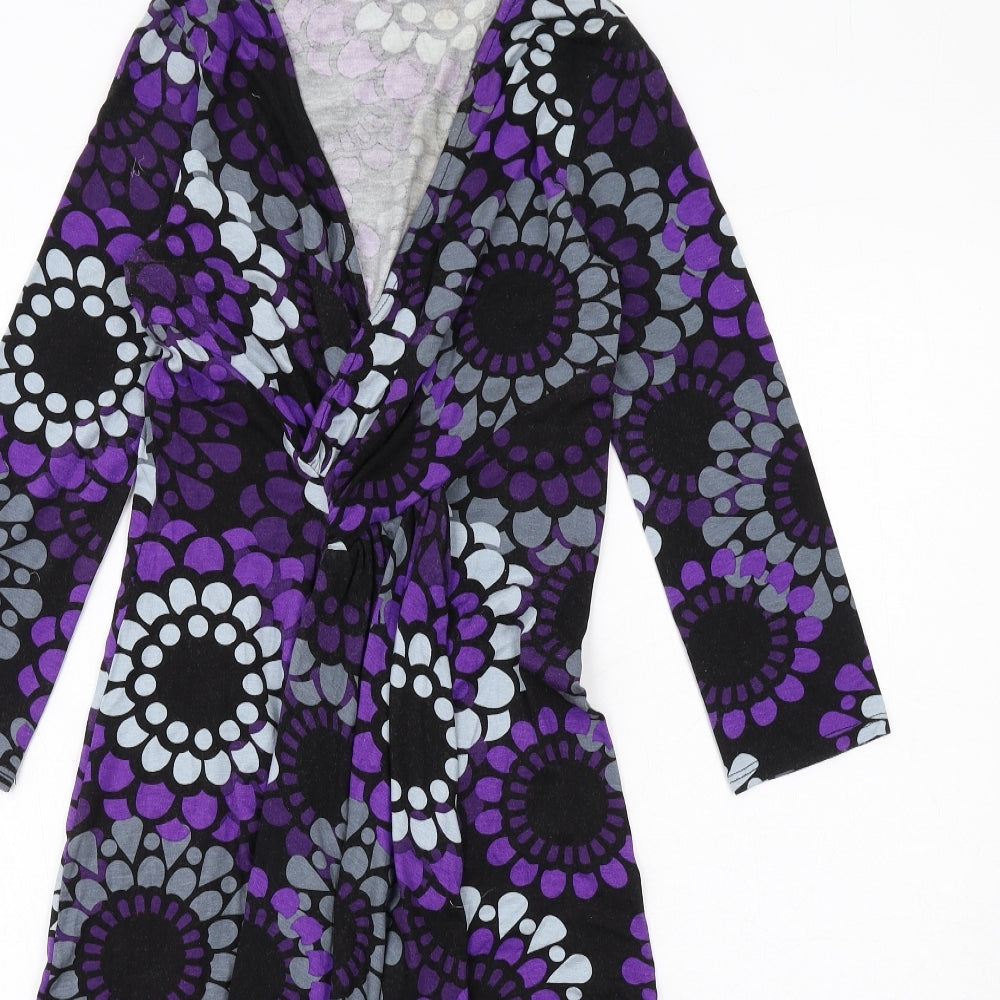 Phase Eight Womens Purple Geometric Viscose A-Line Size 10 V-Neck Pullover