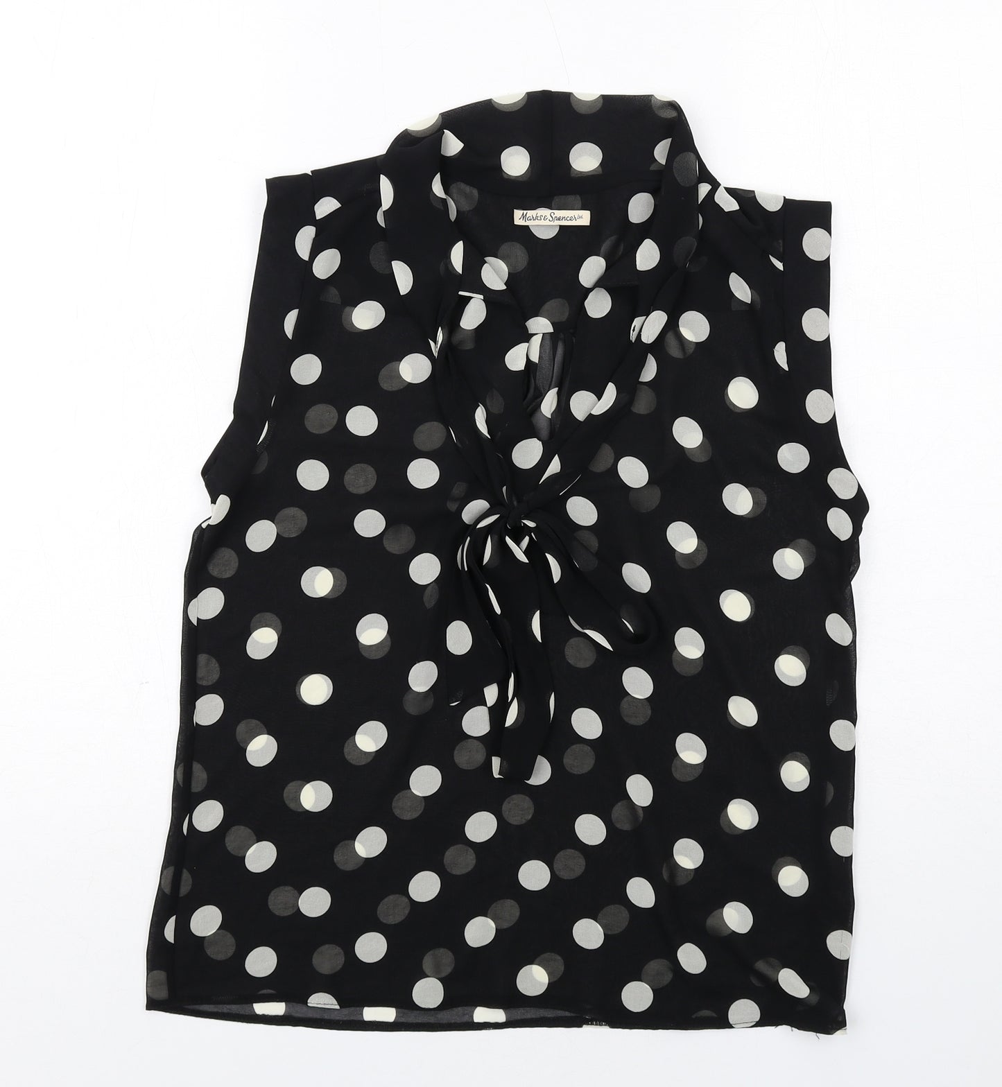 Marks and Spencer Womens Black Polka Dot Polyester Basic Tank Size 8 Round Neck
