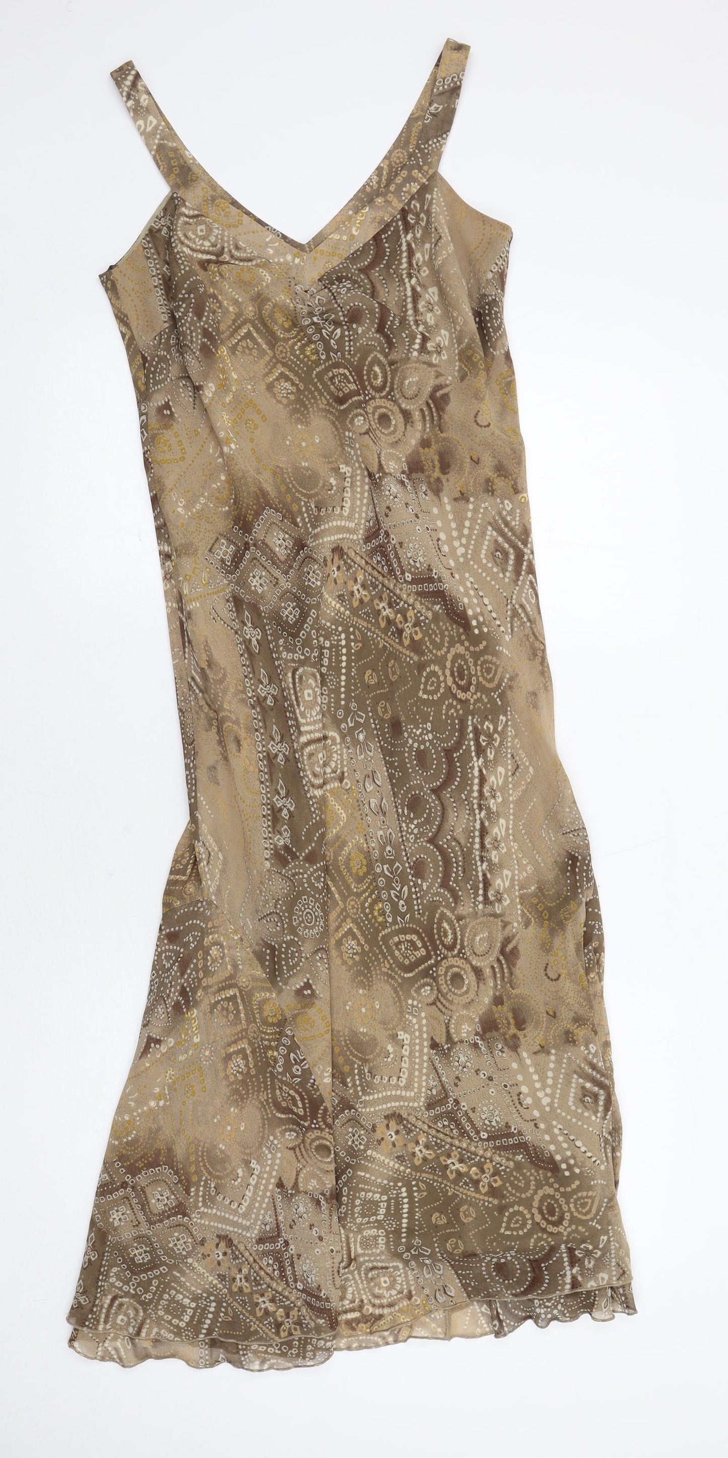 Per Una Womens Brown Geometric Polyester Tank Dress Size 10 V-Neck Pullover