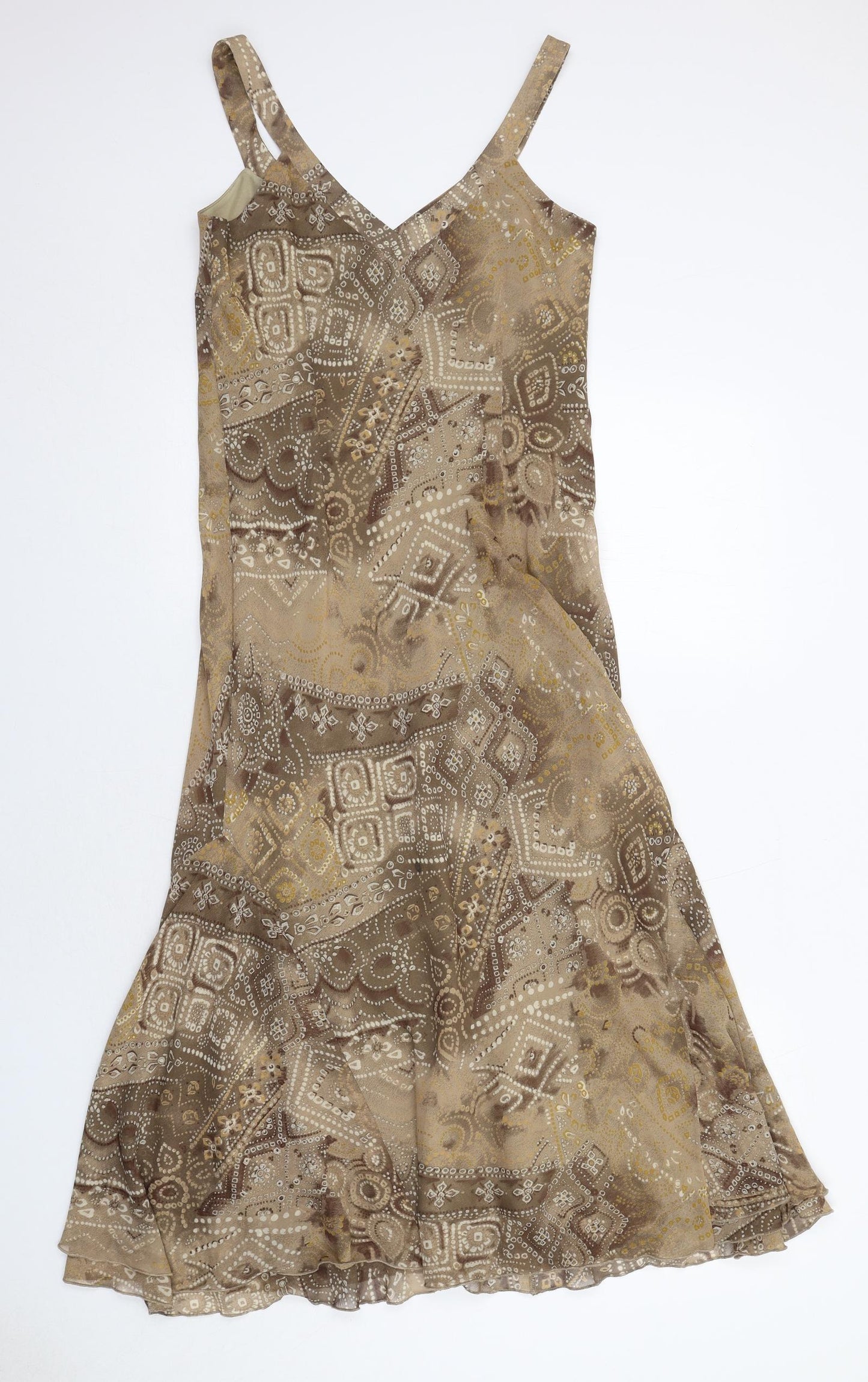 Per Una Womens Brown Geometric Polyester Tank Dress Size 10 V-Neck Pullover