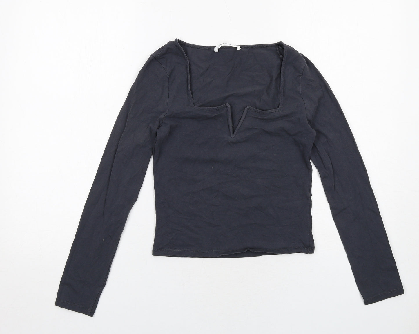 Terranova Womens Grey Cotton Basic T-Shirt Size M Square Neck