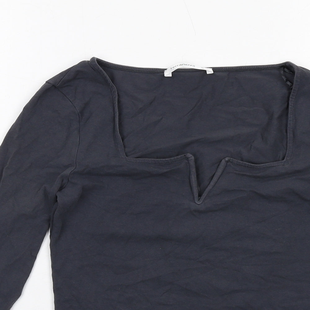 Terranova Womens Grey Cotton Basic T-Shirt Size M Square Neck