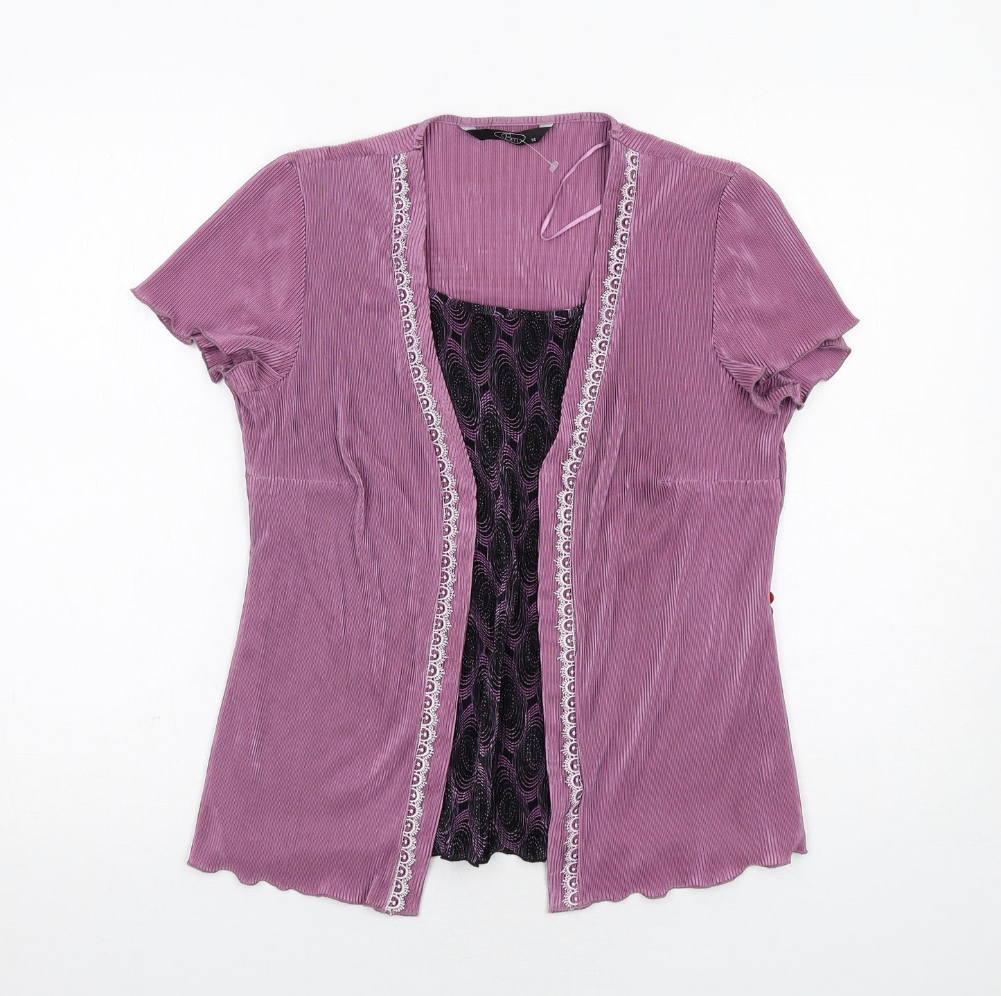 Bonmarché Womens Purple Geometric Polyester Basic Blouse Size 14 Round Neck - Twin Set