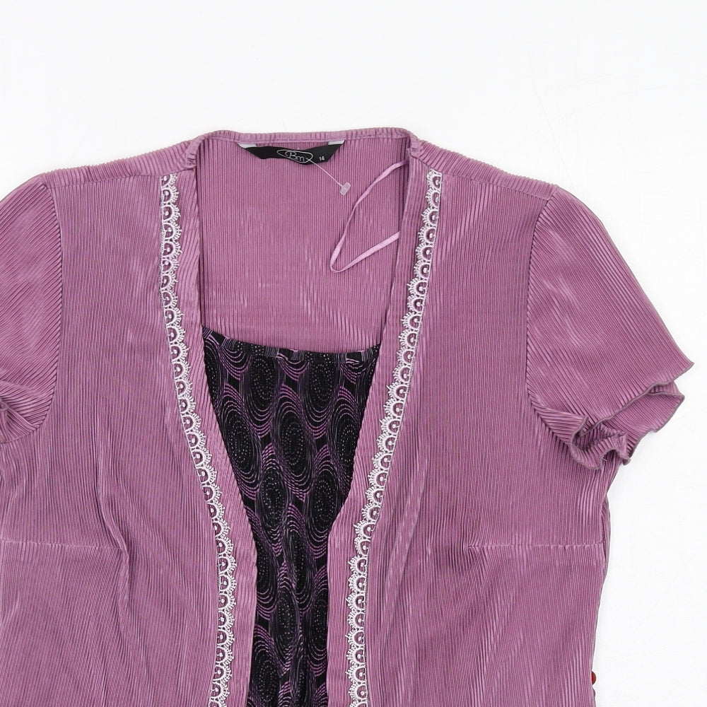 Bonmarché Womens Purple Geometric Polyester Basic Blouse Size 14 Round Neck - Twin Set