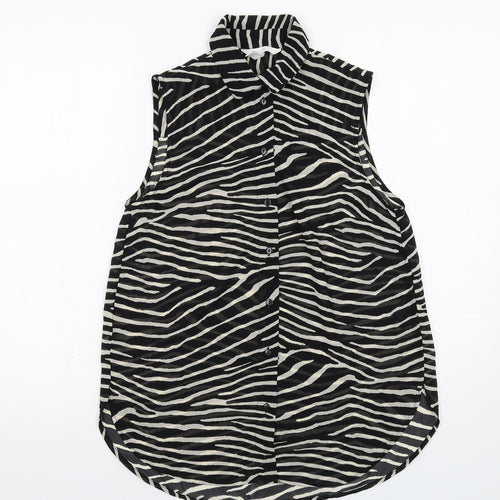 H&M Womens Black Animal Print Polyester Basic Tank Size 6 Collared - Zebra Print