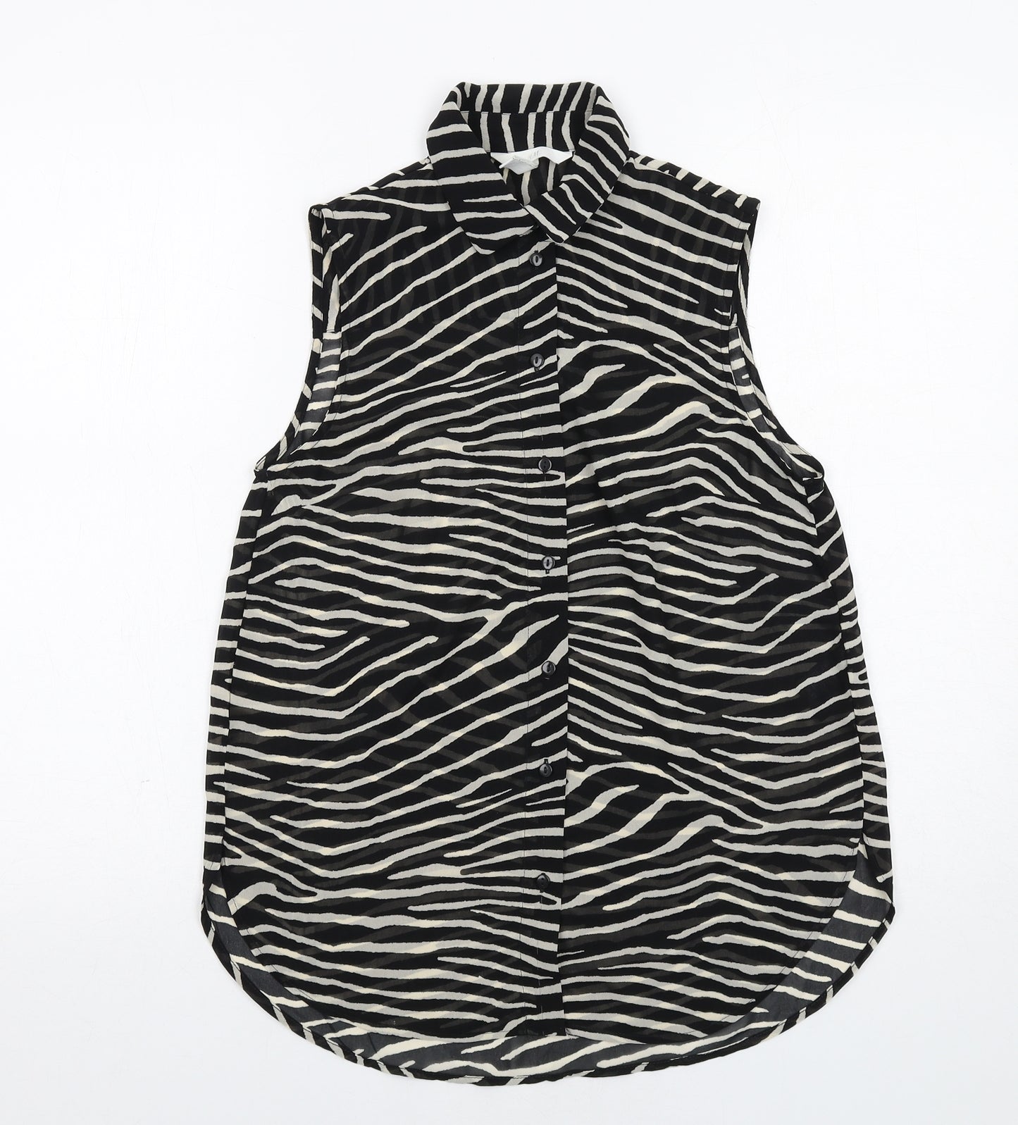 H&M Womens Black Animal Print Polyester Basic Tank Size 6 Collared - Zebra Print