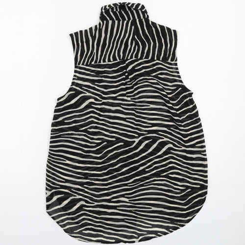 H&M Womens Black Animal Print Polyester Basic Tank Size 6 Collared - Zebra Print