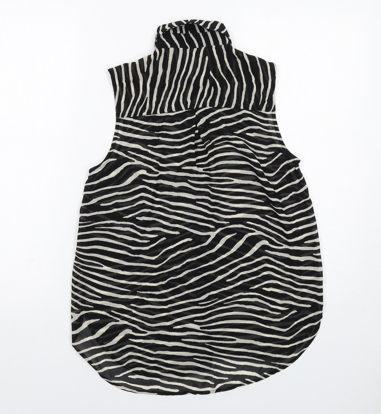 H&M Womens Black Animal Print Polyester Basic Tank Size 6 Collared - Zebra Print