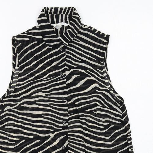 H&M Womens Black Animal Print Polyester Basic Tank Size 6 Collared - Zebra Print