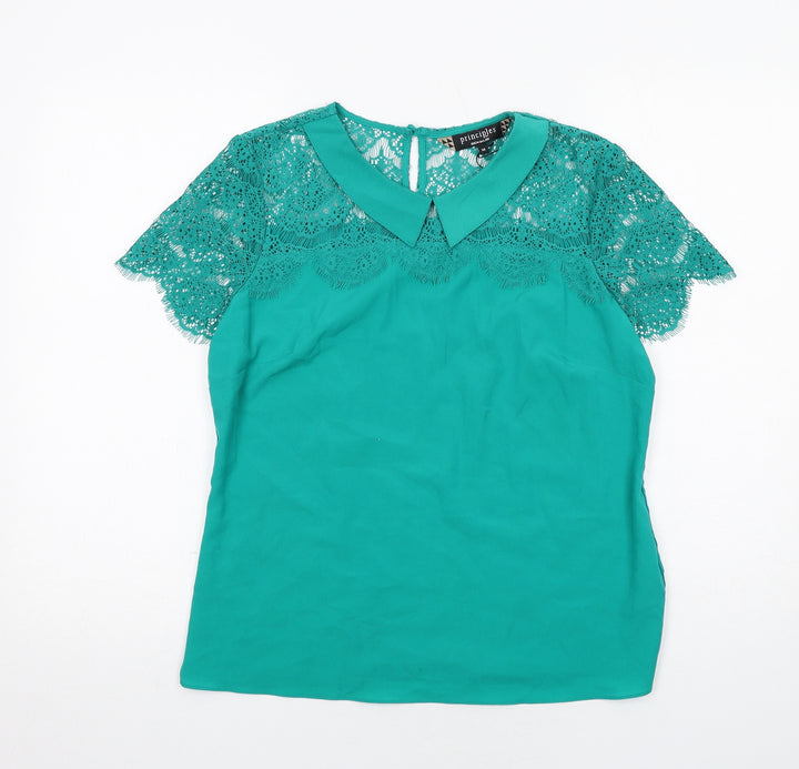 Principles Womens Green Polyester Basic Tank Size 14 Collared - Lace Details