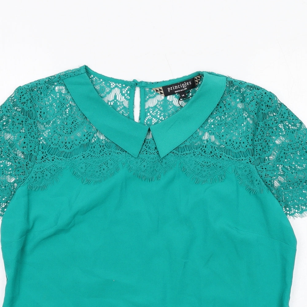 Principles Womens Green Polyester Basic Tank Size 14 Collared - Lace Details