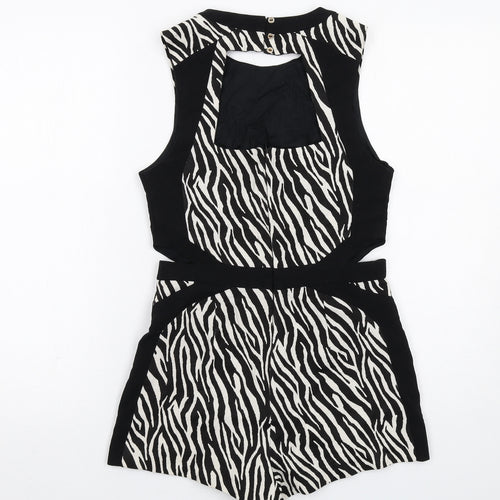 River Island Womens Black Animal Print Cotton Playsuit One-Piece Size 8 Zip - Cut Out