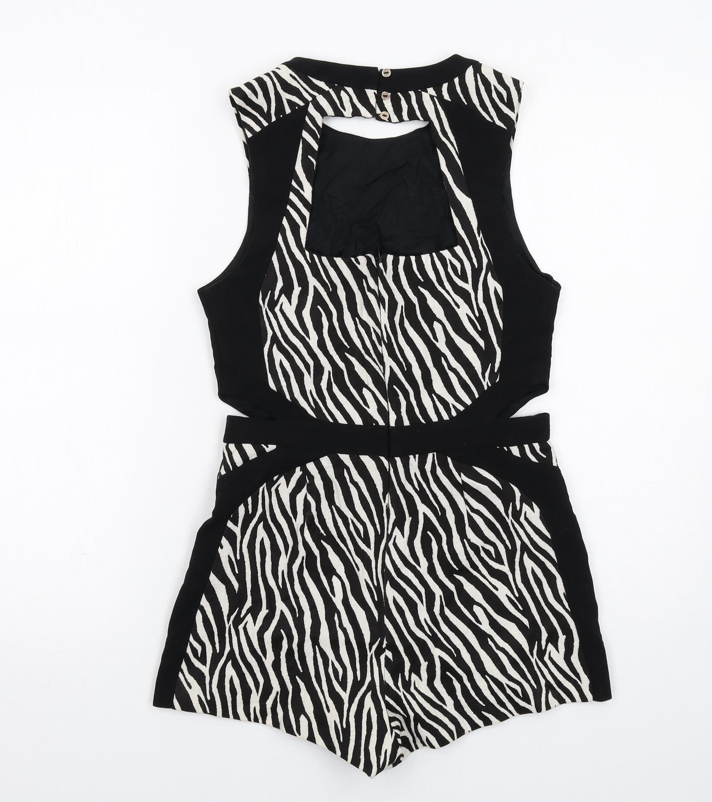 River Island Womens Black Animal Print Cotton Playsuit One-Piece Size 8 Zip - Cut Out