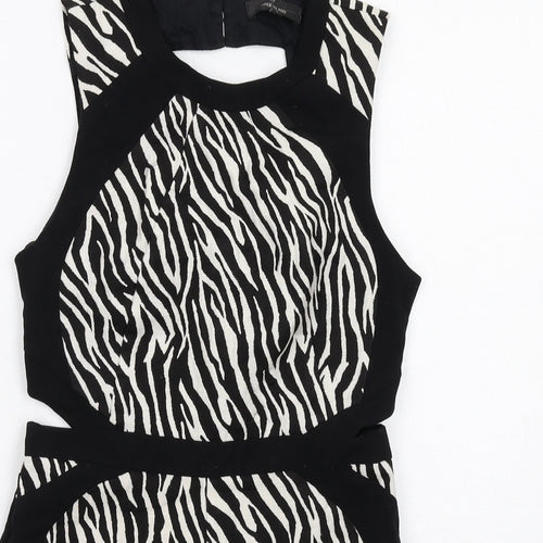 River Island Womens Black Animal Print Cotton Playsuit One-Piece Size 8 Zip - Cut Out