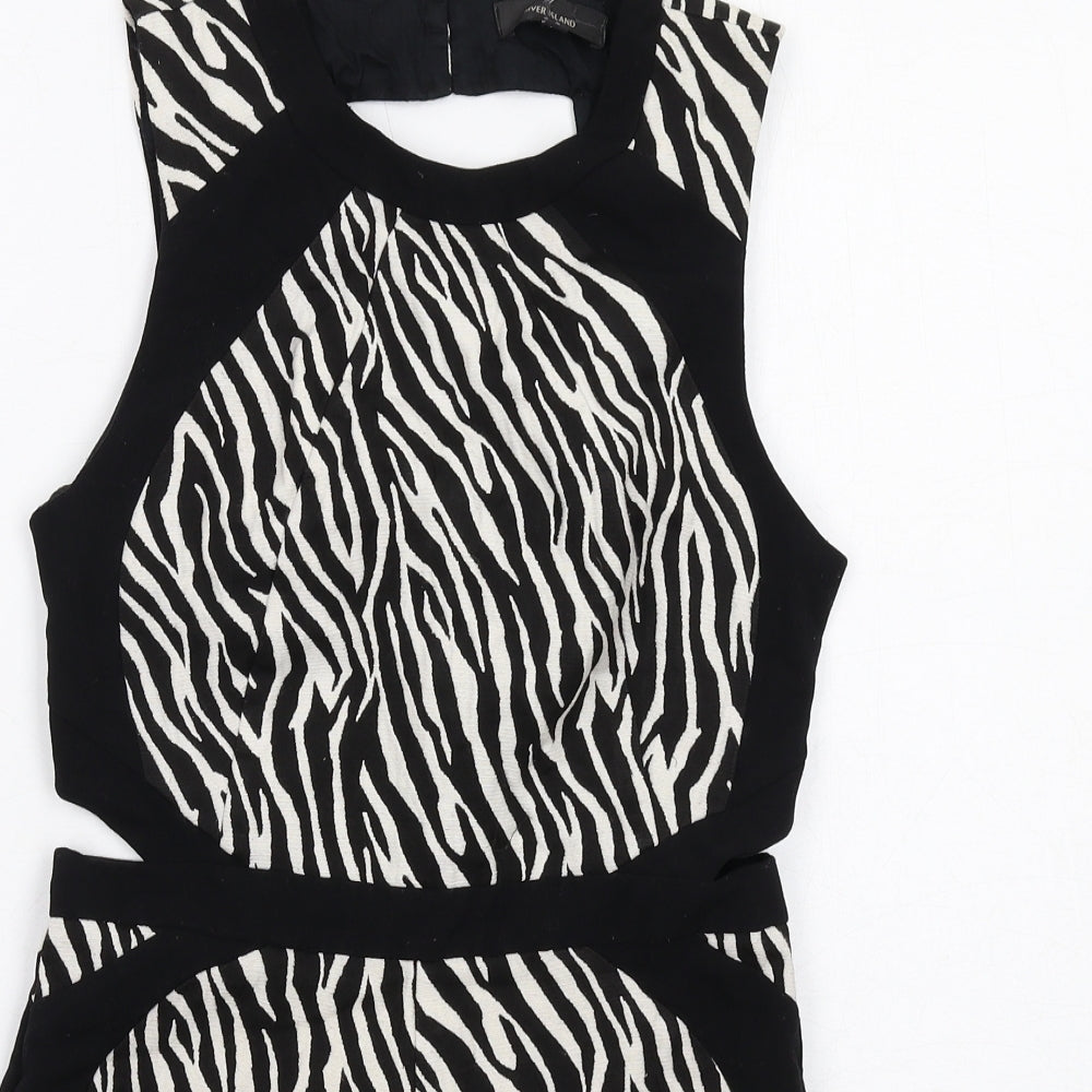 River Island Womens Black Animal Print Cotton Playsuit One-Piece Size 8 Zip - Cut Out