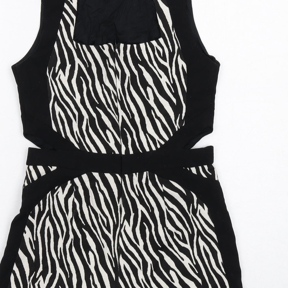 River Island Womens Black Animal Print Cotton Playsuit One-Piece Size 8 Zip - Cut Out
