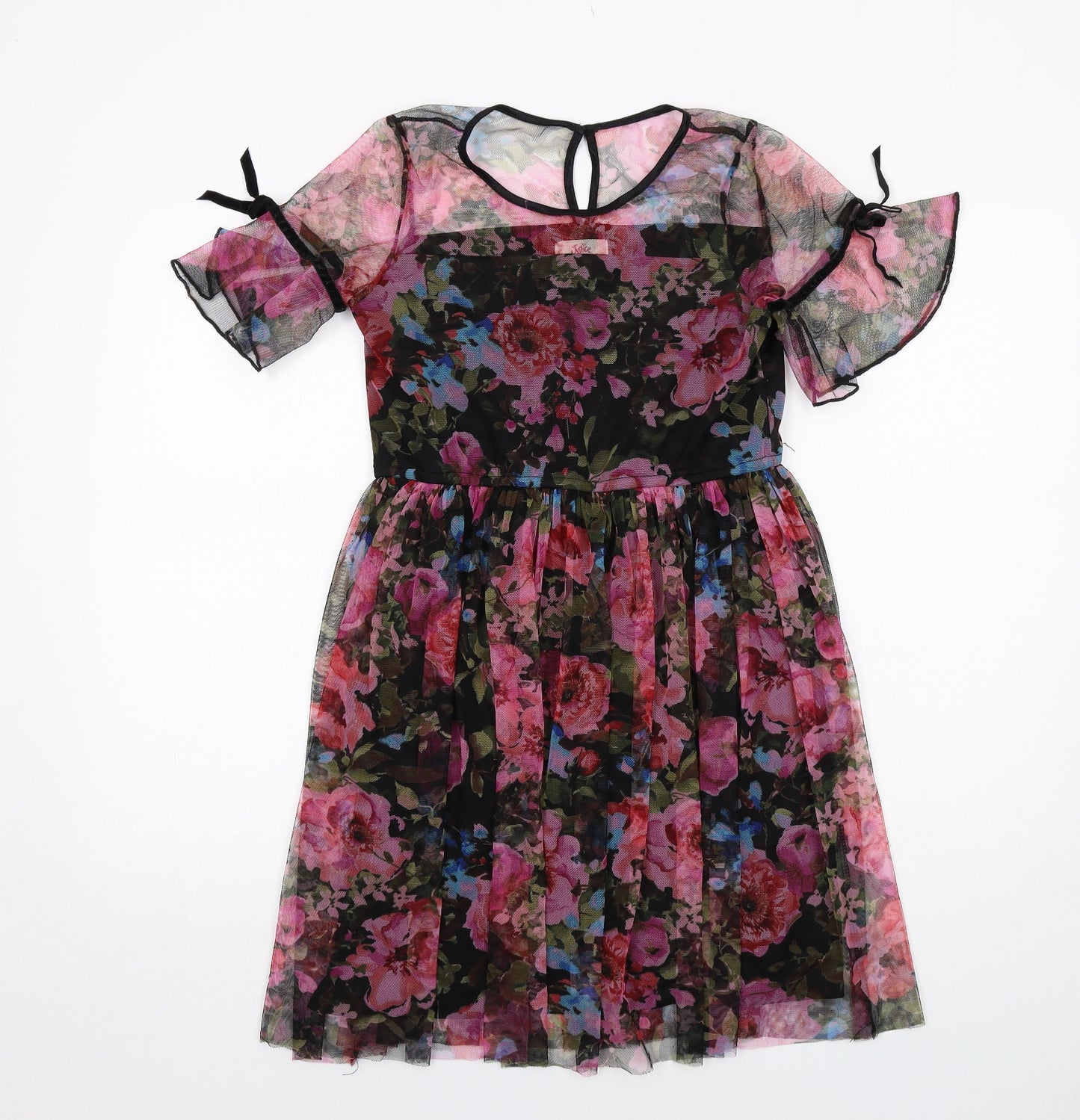 Justice Womens Multicoloured Floral Polyester Fit & Flare Size 14 Boat Neck Button - Rose Print