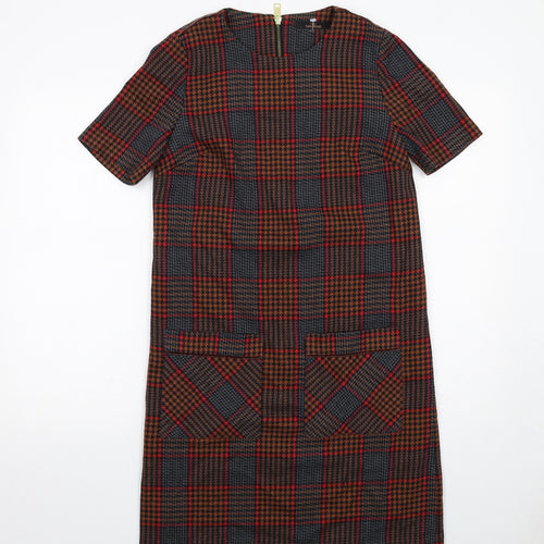 NEXT Womens Multicoloured Plaid Polyester Shift Size 8 Boat Neck Zip