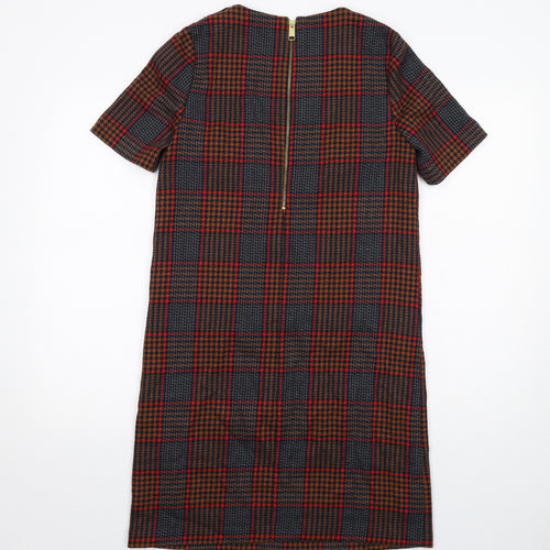 NEXT Womens Multicoloured Plaid Polyester Shift Size 8 Boat Neck Zip