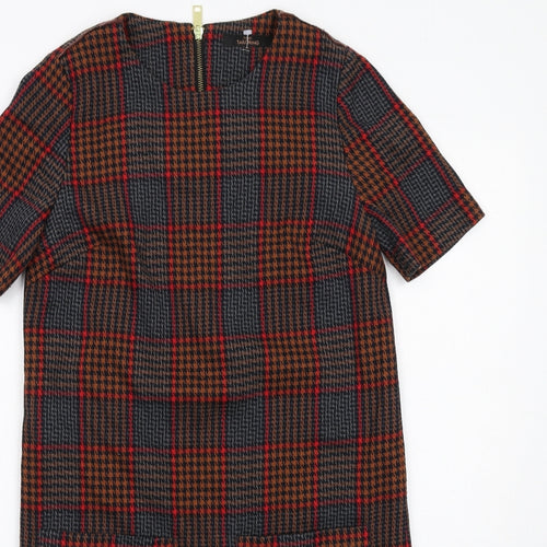 NEXT Womens Multicoloured Plaid Polyester Shift Size 8 Boat Neck Zip