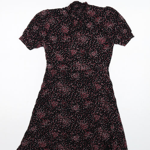 New Look Womens Black Floral Viscose A-Line Size 8 Mock Neck Pullover