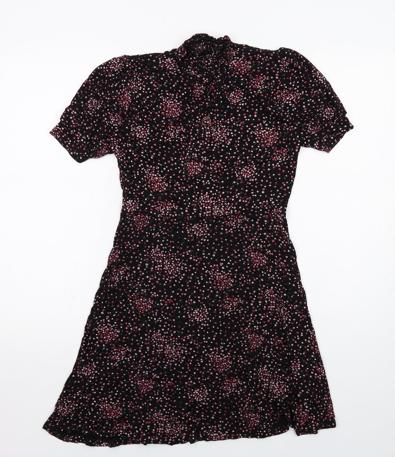 New Look Womens Black Floral Viscose A-Line Size 8 Mock Neck Pullover