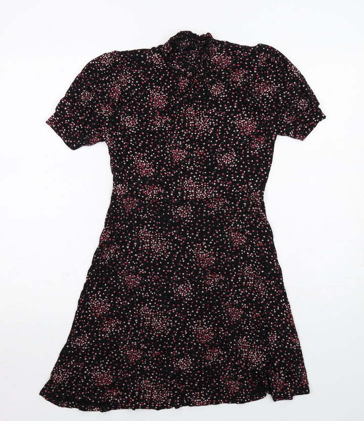 New Look Womens Black Floral Viscose A-Line Size 8 Mock Neck Pullover