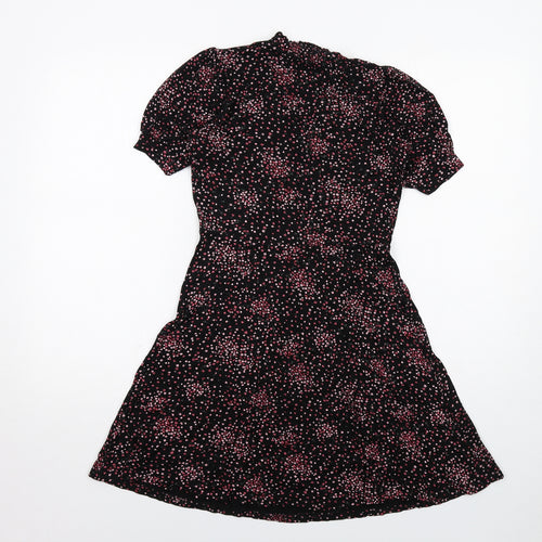 New Look Womens Black Floral Viscose A-Line Size 8 Mock Neck Pullover