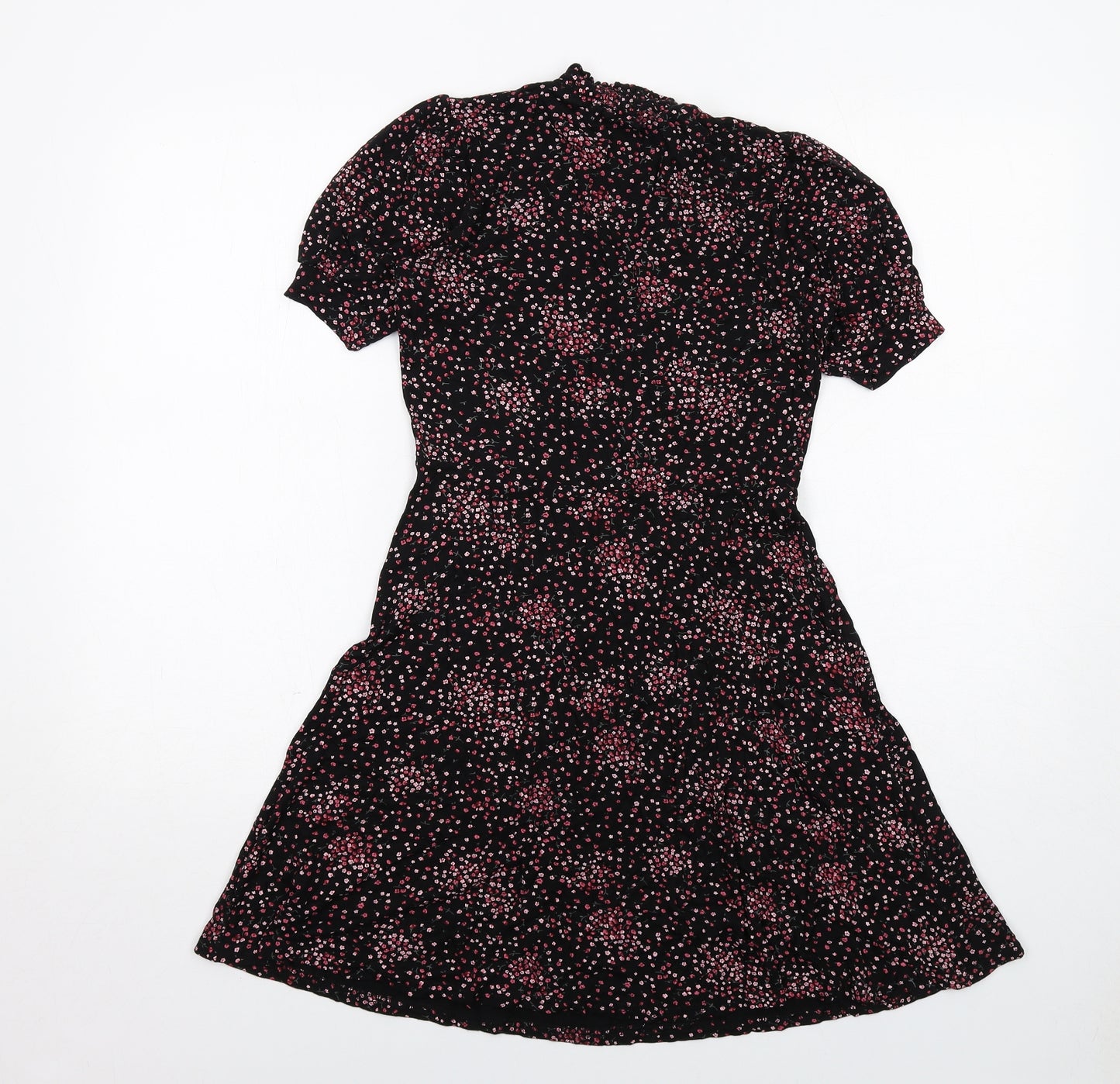 New Look Womens Black Floral Viscose A-Line Size 8 Mock Neck Pullover