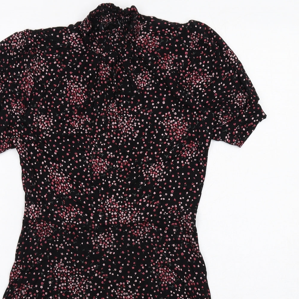 New Look Womens Black Floral Viscose A-Line Size 8 Mock Neck Pullover