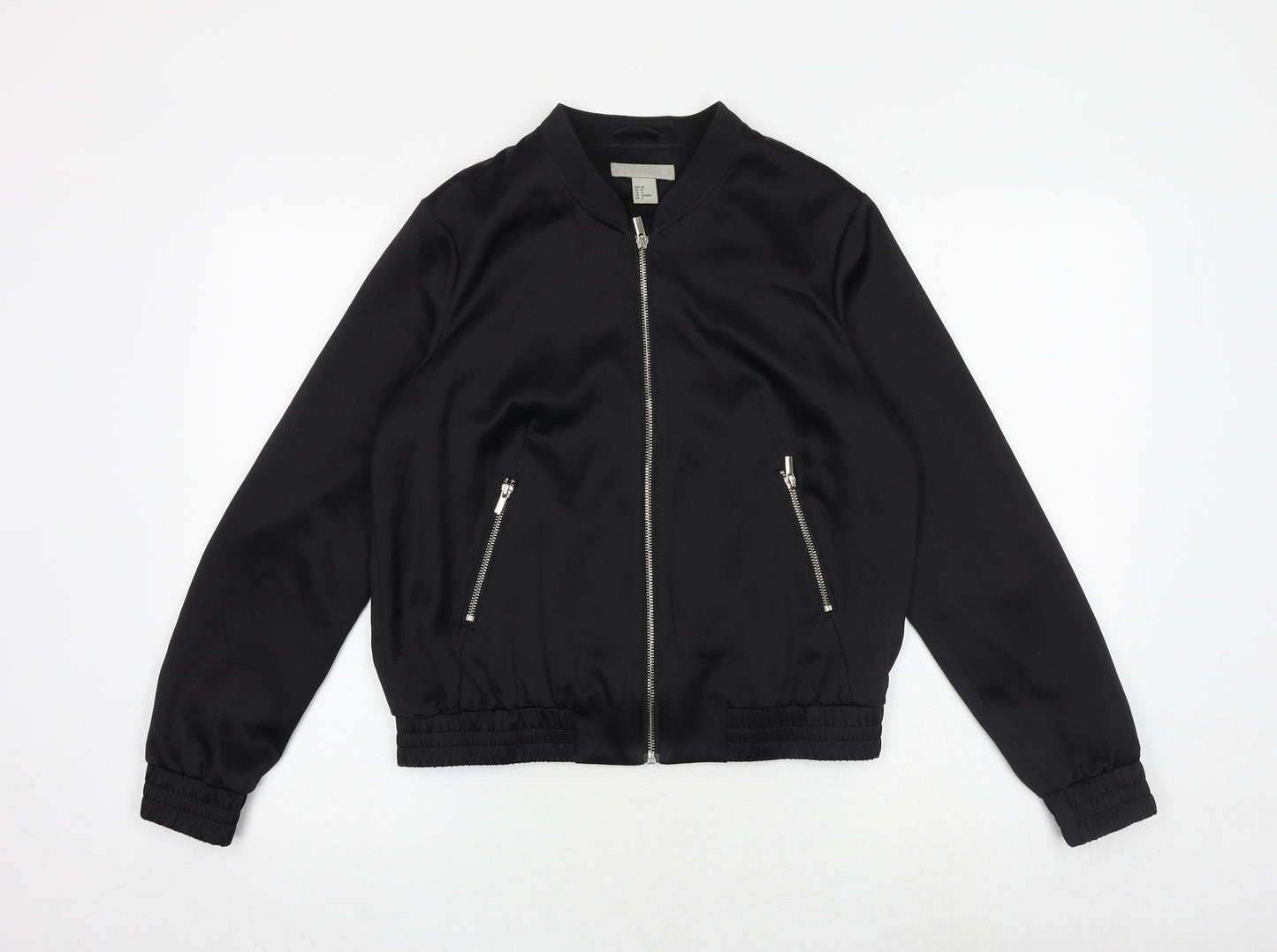 H&M Womens Black Bomber Jacket Jacket Size 10 Zip
