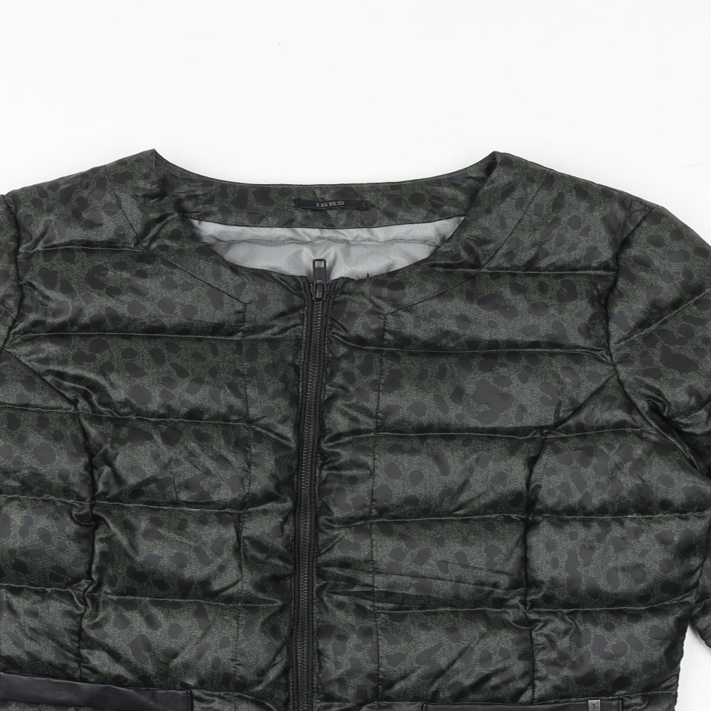 IKKS Womens Green Geometric Puffer Jacket Jacket Size 10 Zip