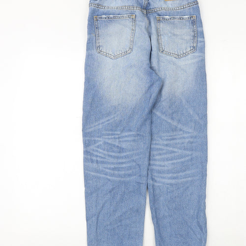 Zara Girls Blue Cotton Straight Jeans Size 11-12 Years Regular Zip - Distressed